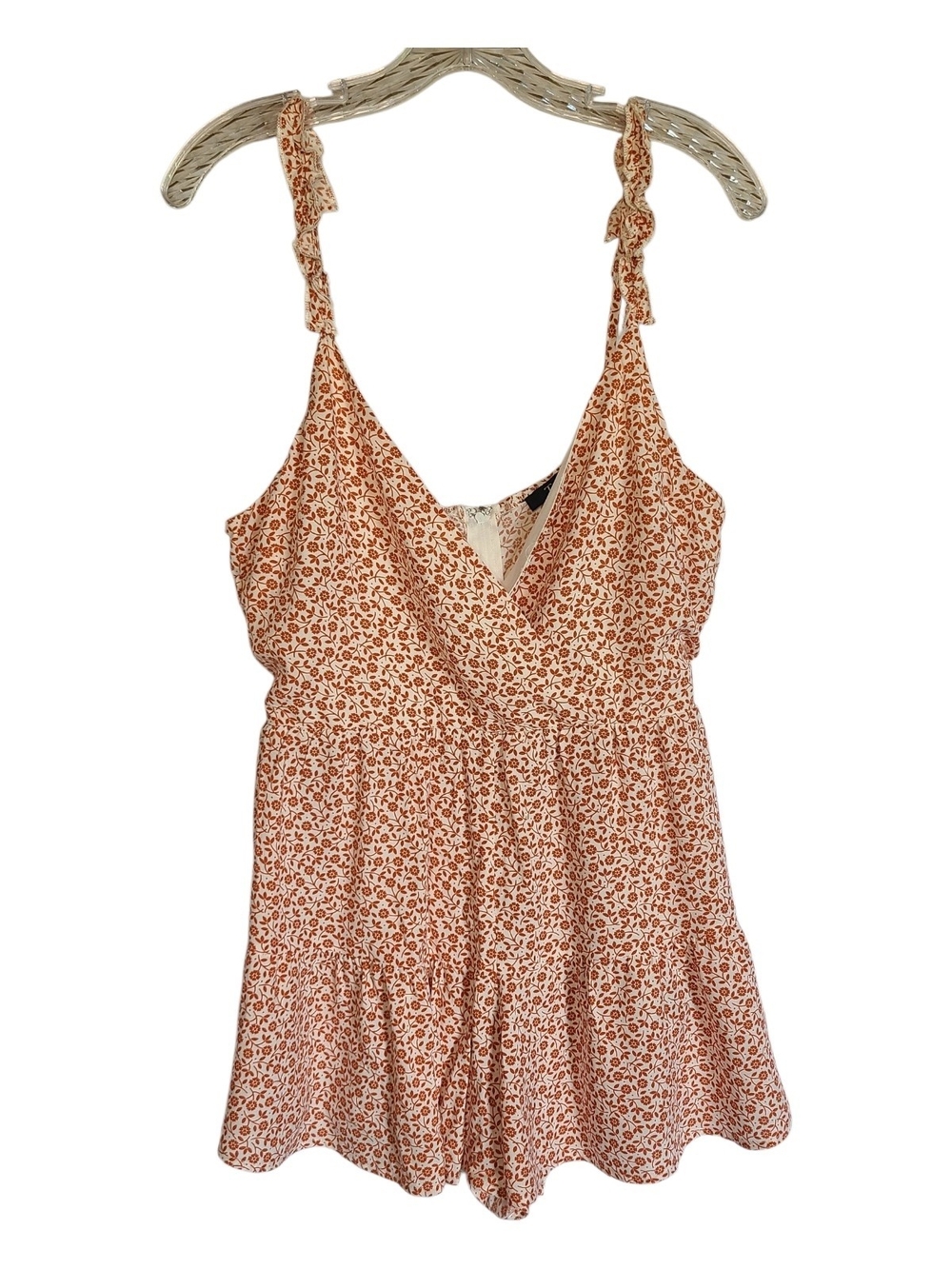 Trixxi Soft Rust Floral Ruffle Strap Tiered Romper Size XL